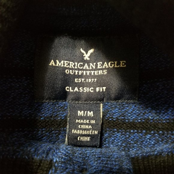 American Eagle sweater Medium Classic Fit striped mock neck henley pullover - Picture 9 of 10